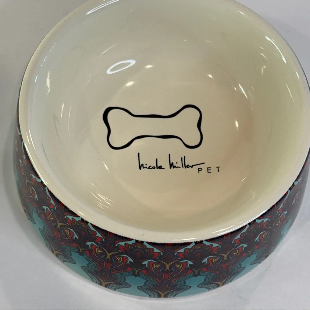 ✨ Nicole Miller Pet Ceramic Bowl – 5” Colorful Pattern Stoneware Dish